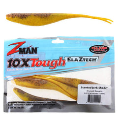 Z-MAN Scented Jerk ShadZ 7-inch Bruised Banana lure ready for big bites.