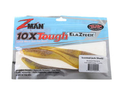 Close-up of Z-MAN Scented Jerk ShadZ 7-inch Bruised Banana lure attracting deep-water strikes.