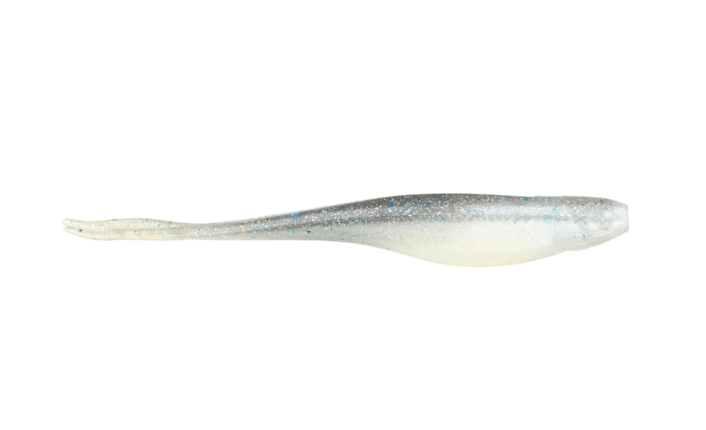 Z-Man SJS35-57PK5 Scented Jerk ShadZ smoky shad front view shows realistic bounce for redfish.
