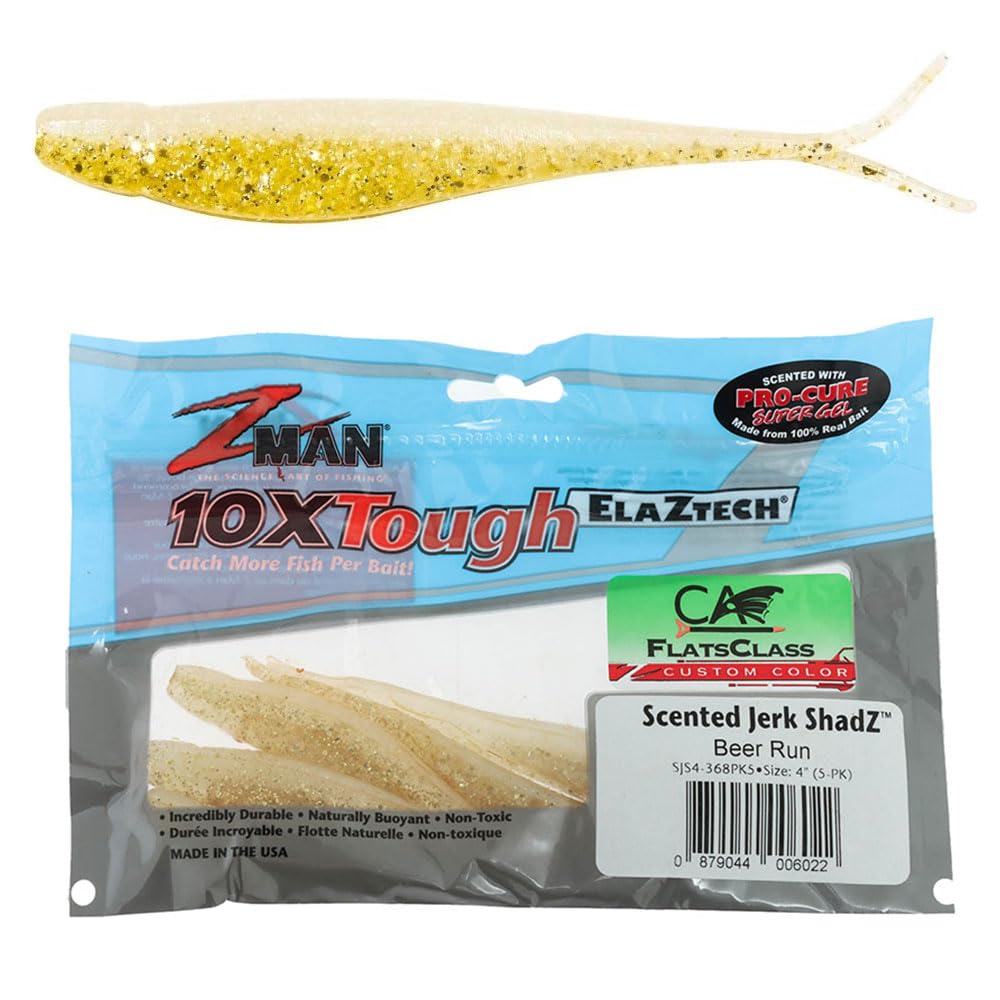 Z-Man SJS4-368Pk5 scented Jerk Shadz salt-impregnated body for durable saltwater action.
