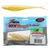 Z-Man SJS4-368Pk5 scented Jerk Shadz salt-impregnated body for durable saltwater action.