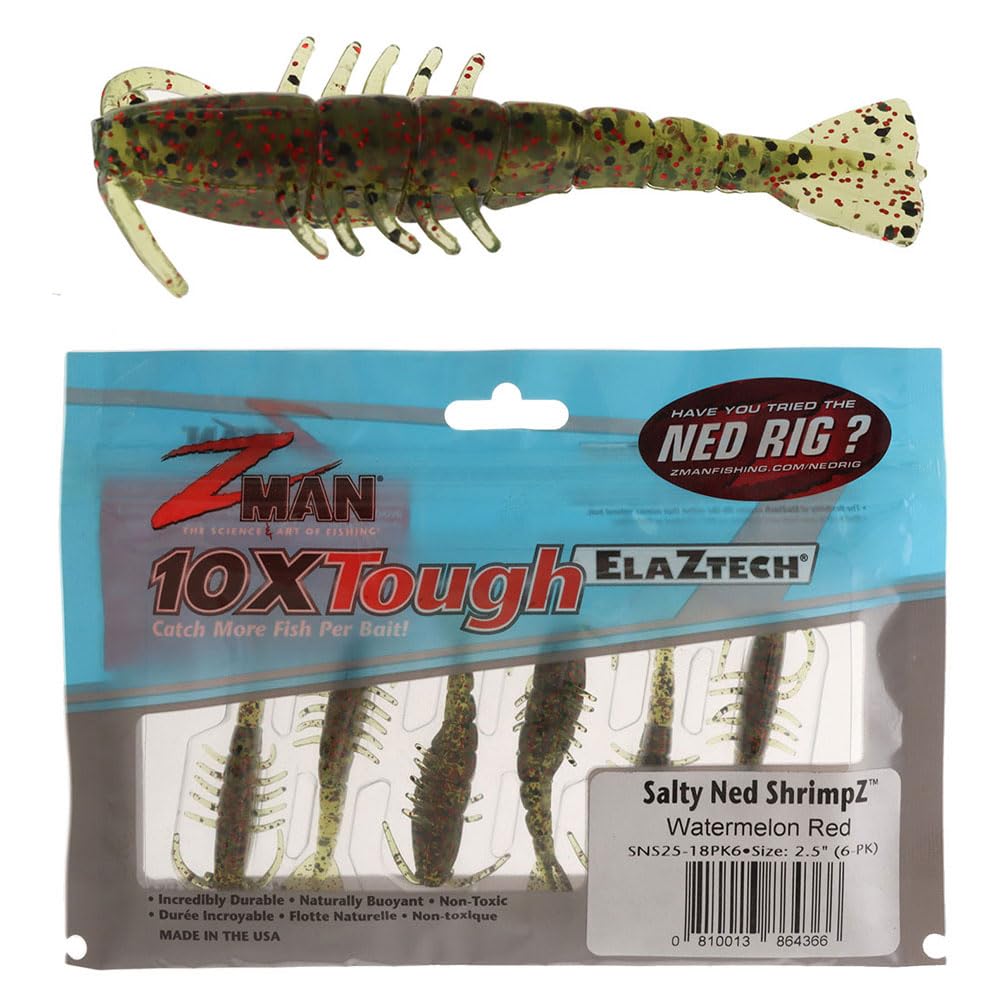 Z-Man Salty Ned Shrimpz 2.5 inch Watermelon Red close-up with lifelike profile