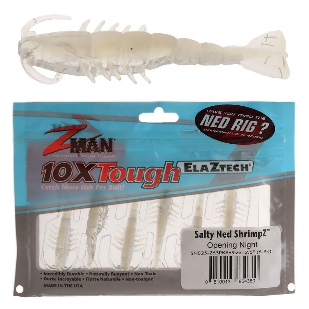 Z-Man SNS25-263PK6 Opening Night bait with lifelike shrimp action for inshore bites.