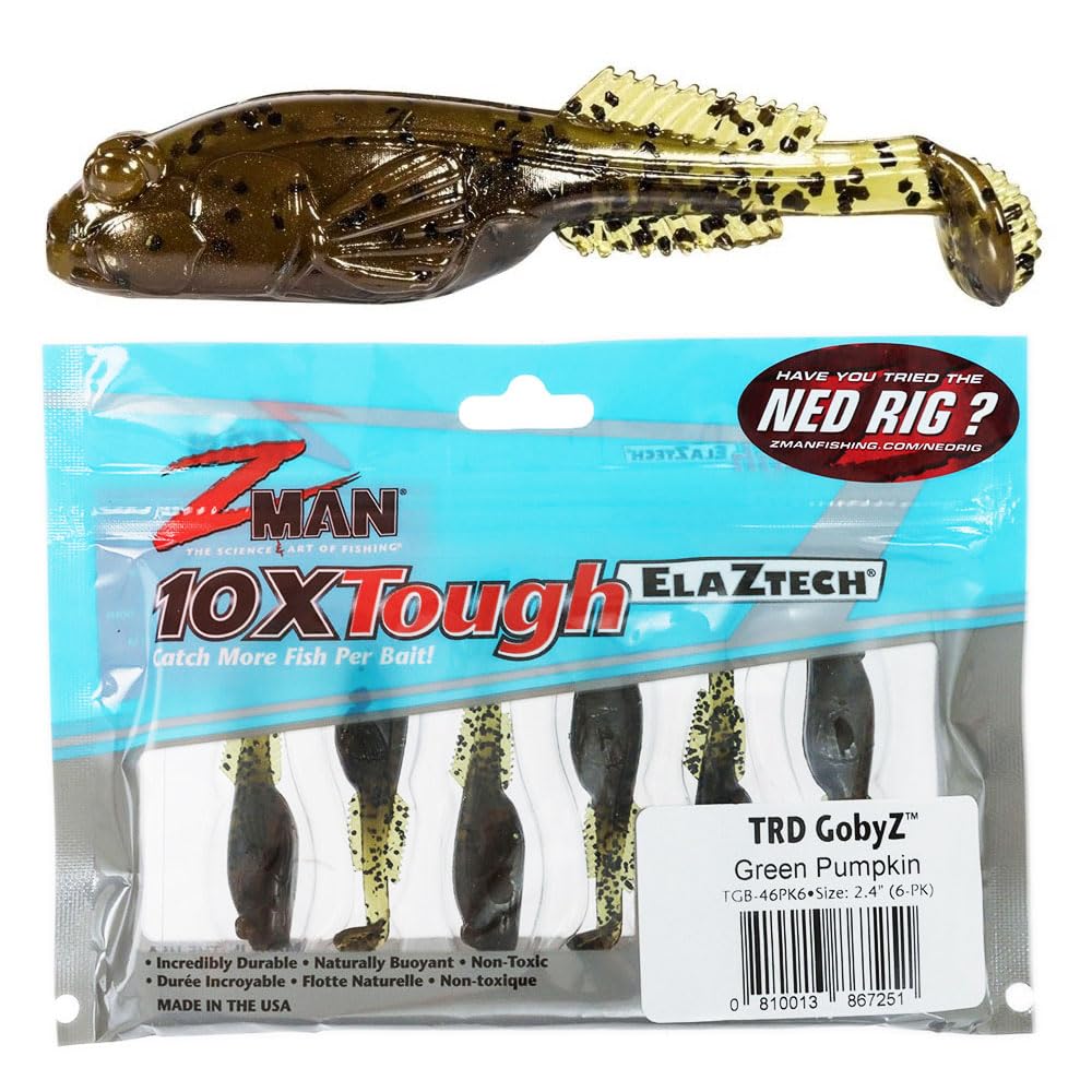 Z-Man GobyZ 2.4-inch green pumpkin lure with lifelike goby profile for bass