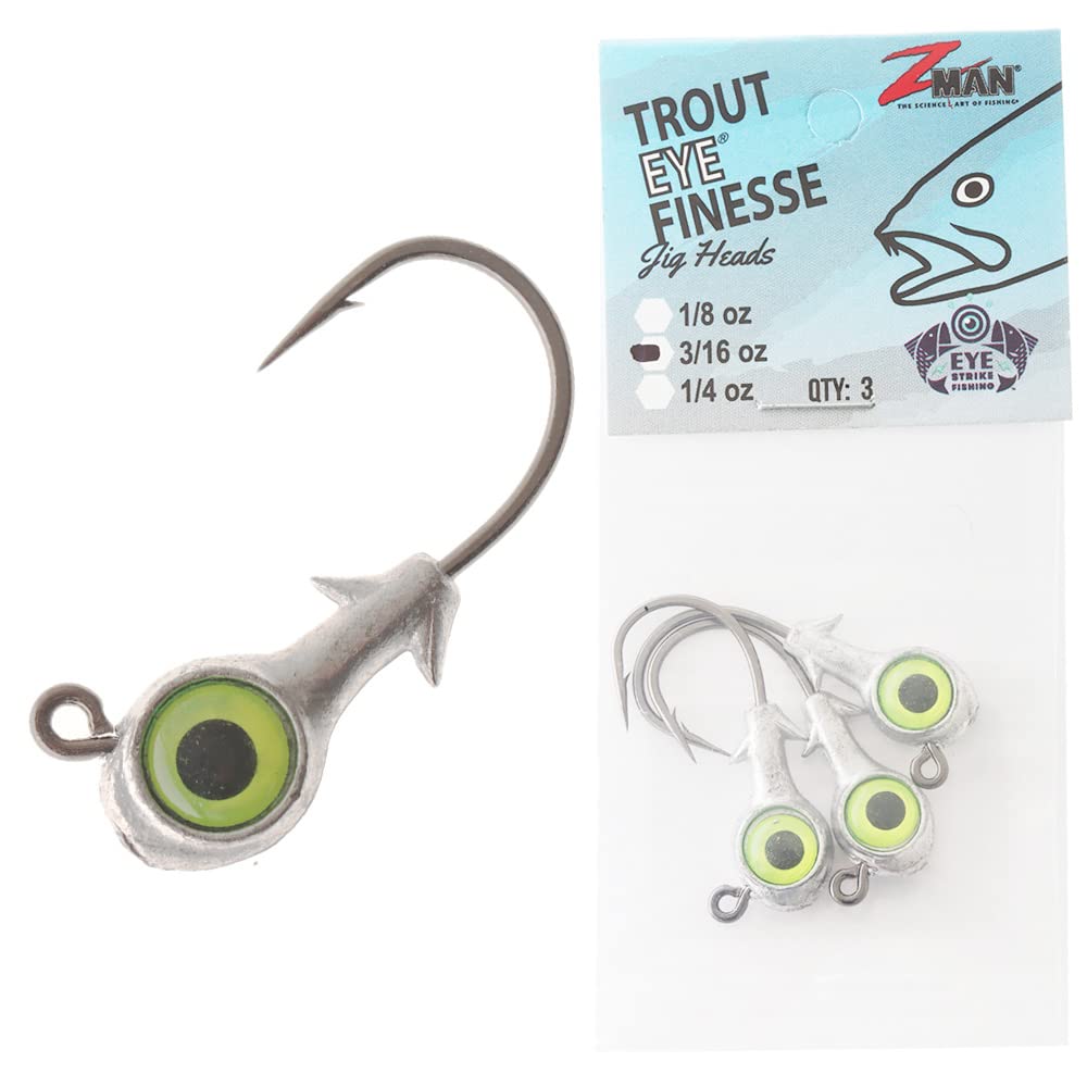 Z-MAN Trout Eye Finesse jighead with 3D eyes in chartreuse for subtle, enticing presentations.