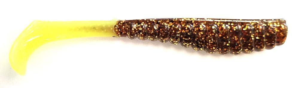 Z-Man TroutTrick paddle-tail lure with root beer chartreuse tail for lifelike inshore action.