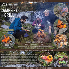 Zalderan Campfire Grill 6 mm lip prevents food from rolling into fire.