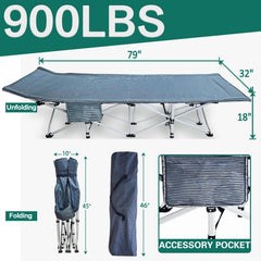 ZAMOTEO XXL camping cot 32-inch wide sleeping surface for spacious adult sleep