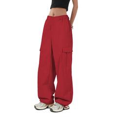 Zando Red Cargo Pants hem-adjustable feature with drawstrings for versatile styling.
