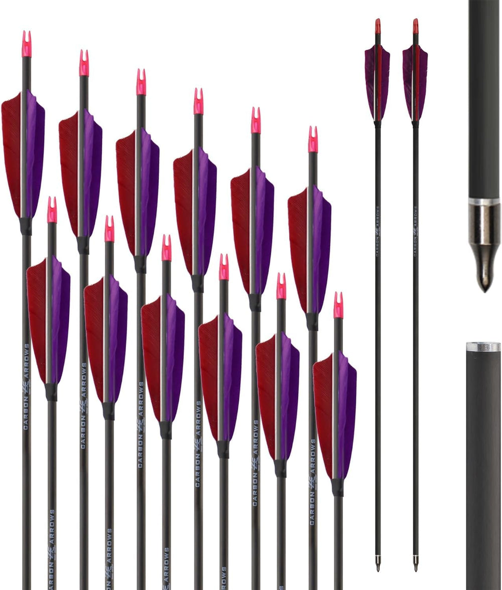 ZE ZHAN-E ARCHERY 12pcs-600-spine arrows with real turkey feathers for consistent flight.
