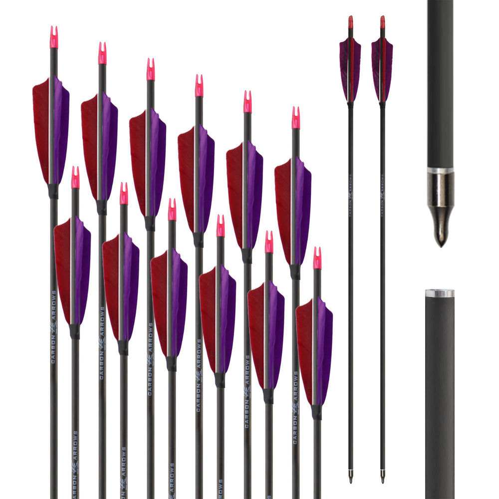 ZE ZHAN-E ARCHERY 12pcs carbon arrows with turkey feathers for versatile target practice