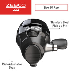 Zebco 202 spincast reel right-hand retrieve in action with smooth operation.