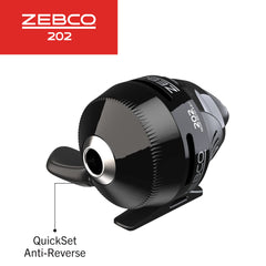 Zebco 202 spincast reel stainless pick-up pin close-up showing durability.