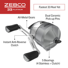 Zebco 33 Platinum side view showing left-hand retrieve for ambidextrous use