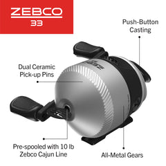 QuickSet Anti-Reverse feature on Zebco 33 Spincast for solid hooksets.