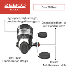 6 lb Zebco line pre-spooled on Bullet 20SZ reel