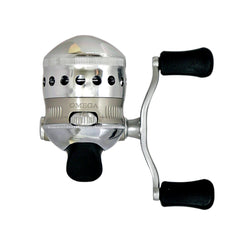 Zebco Omega spincast reel size 30 front cover highlights durable aluminum build for lasting performance.