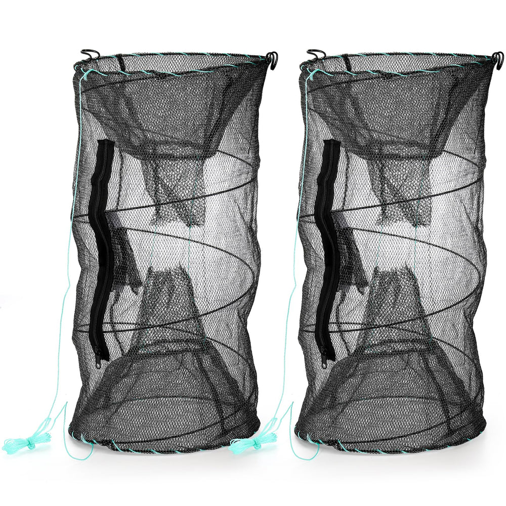 ZENFUN 2-piece fishing bait traps set with dual-layer nylon mesh