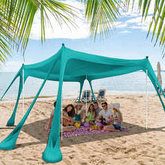 Zenicham Beach Tent with 8 sandbags provides stable shade on windy shores