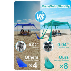 Zenicham Beach Tent anchored by ground studs for quick setup anywhere