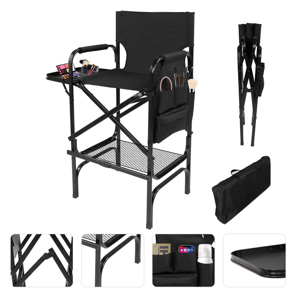 Zenicham folding makeup chair with side tables for organized on-site setups