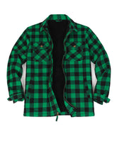 ZENTHACE thick warm sherpa-lined flannel jacket, green, front view with full-zip warmth