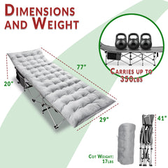 Zento Camping Cot with padded mattress offers comfortable nights outdoors.