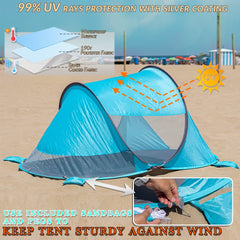 Zento Deals pop-up beach tent unfolded on a sandy beach for shade