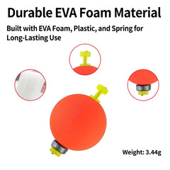 Close-up of spring-loaded push button on foam bobber