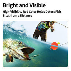 Brightly colored foam bobbers visible underwater for visibility