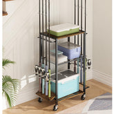 ZHOOGE fishing rod holders for garage holding up to eight rods on a sturdy iron and wood rack