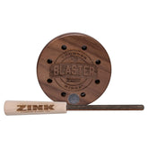 Zink Calls Thunder Ridge Blaster walnut pot call with textured aluminum for precise turkey sounds.