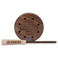 Zink Calls Thunder Ridge Blaster walnut pot call with textured aluminum for precise turkey sounds.