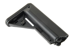 ZION ARMS fixed stock for airsoft in black enhances stability and control.