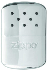 Zippo hand warmer 12-hour chrome silver front view highlights compact, portable warmth.