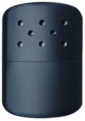 Zippo hand warmer 12-hour matte black, side view highlighting slim silhouette and portability.