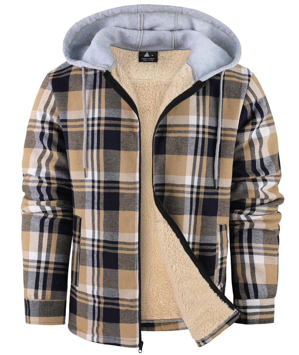 ZITY flannel jacket front view in dark blue beige showing cozy warmth and durable fabric