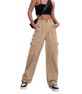 ZMPSIISA women's cargo pants full view showing high waist and wide-leg silhouette for everyday wear