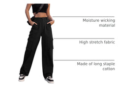 ZMPSIISA wide-leg cargo pants full-length black suitable for relaxed casual outfits.