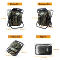 Zology camouflage seat-table bag on trail, ideal for quick rests while hiking.