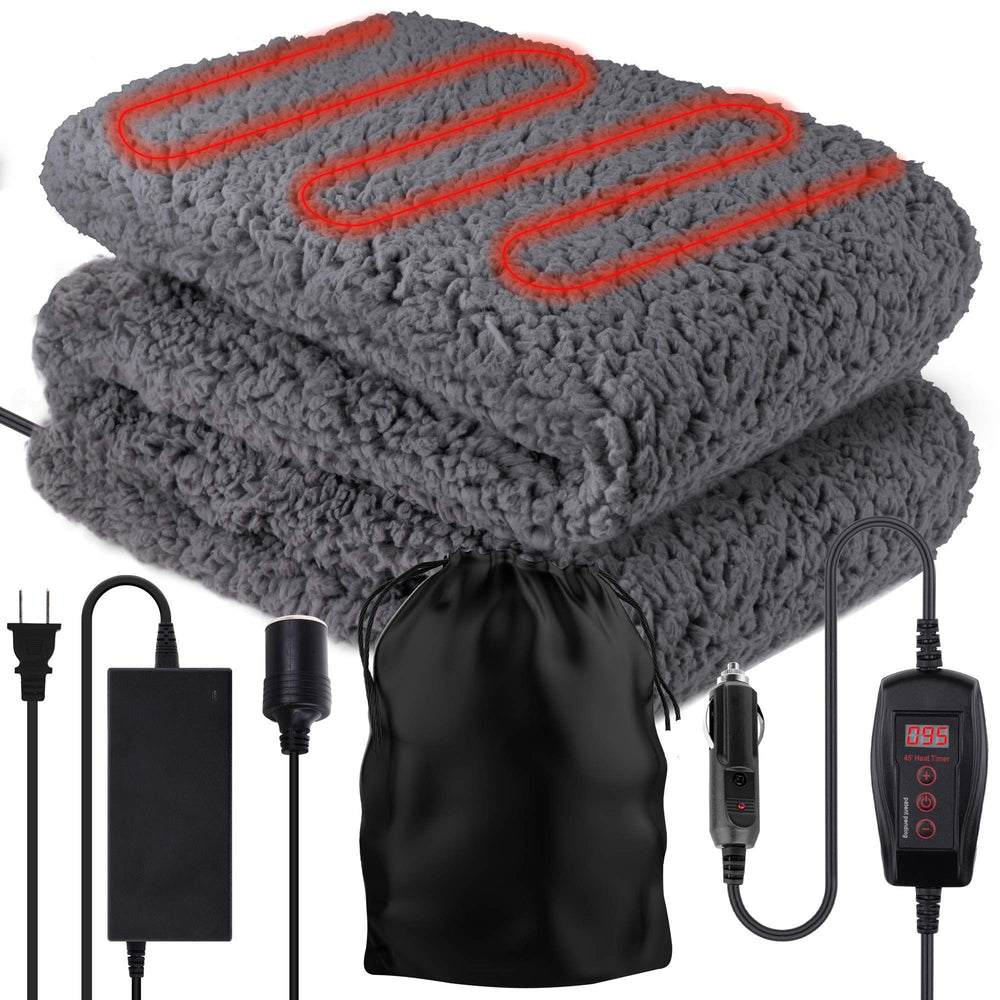 ZONETECH Sherpa fleece travel blanket folded in grey for car warmth and easy storage.