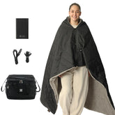 ZonLi Z-Walk battery blanket warmth-setup demonstrates outdoor warmth on a person.
