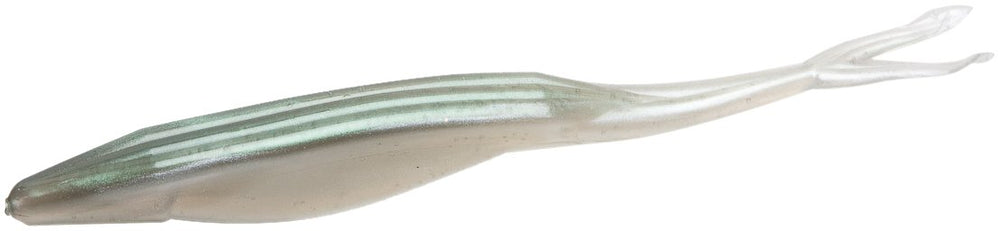 Zoom Bait 7-Inch Magnum Super Fluke Green Albino lures bass near weed pockets.