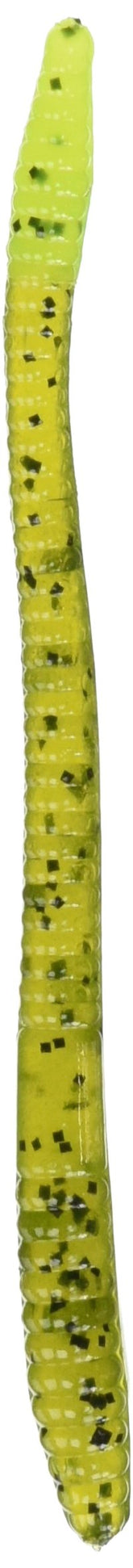 Zoom Bait Finesse Worm Watermelon Chartreuse 4-3/4 inch, 20-pack, ideal for finesse fishing.