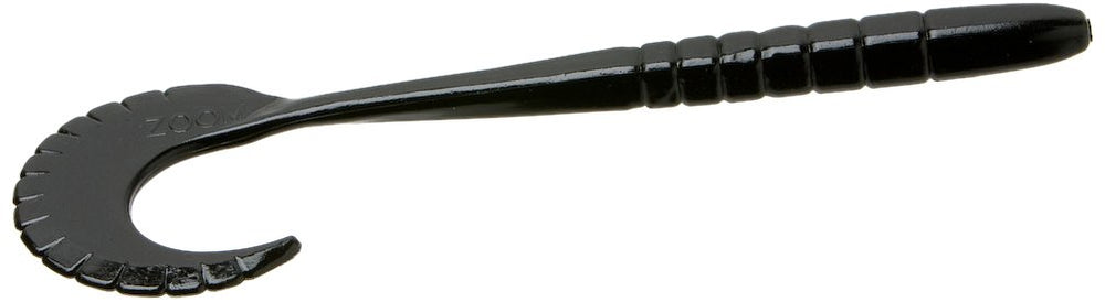 Zoom Bait G Tail Worm 6-inch black in action, designed to entice strikes and improve hookups