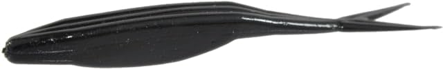 Zoom Bait Super Fluke Jr 4in black lure in motion for realistic baitfish imitation.