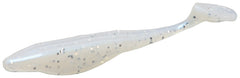 Zoom Bait Swimmin Super Fluke JR with blue pearl silver glitter paddle tail, ideal for shore and jigging.