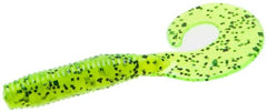Zoom Fat Albert Curly Tail Grub 3in Chartreuse Pepper—ideal trailer for jigs and bass