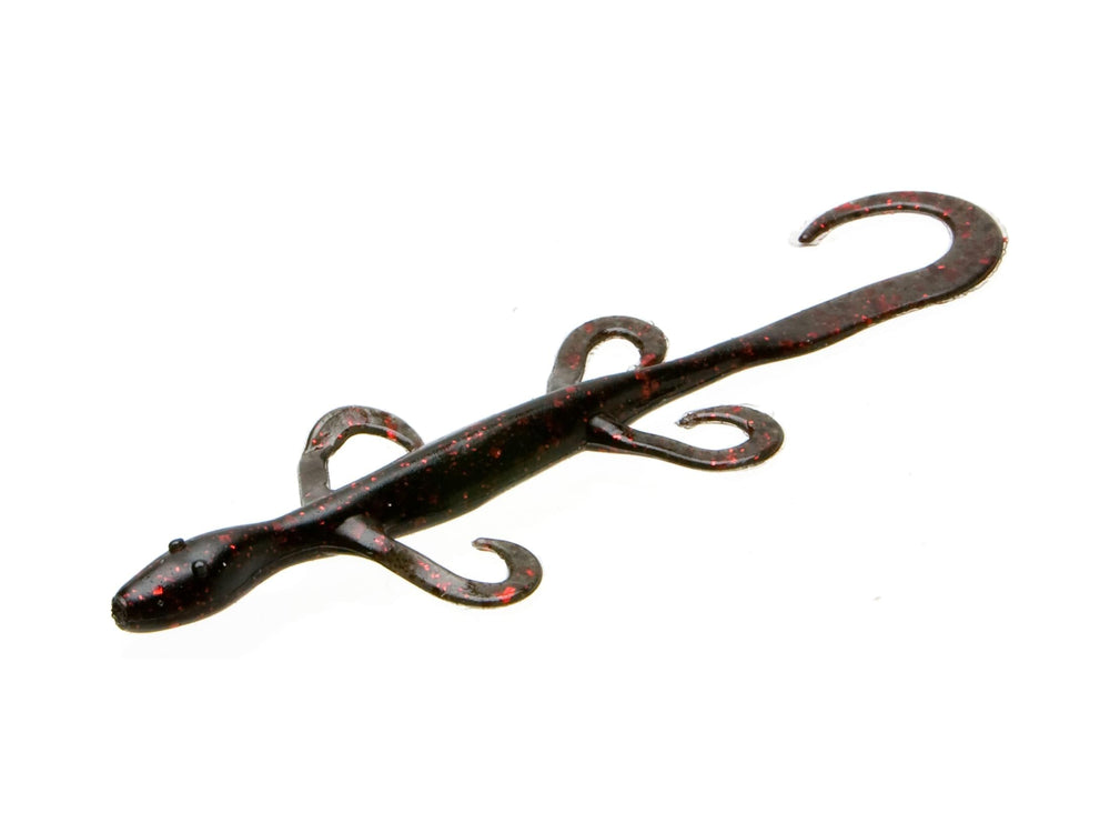 Zoom Mini Lizard Bait in Black Red Glitter delivers lively spring bass action.