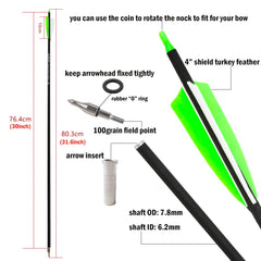 ZSHJGJR 4-inch turkey feather fletching enhances flight stability.